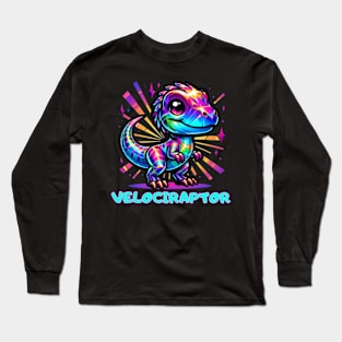 Baby Velociraptor Dino Neon Kawaii Cute Colorful Chibi Long Sleeve T-Shirt